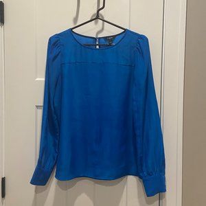 J. Crew Ruched Shoulder Satiny Blue Top Size S